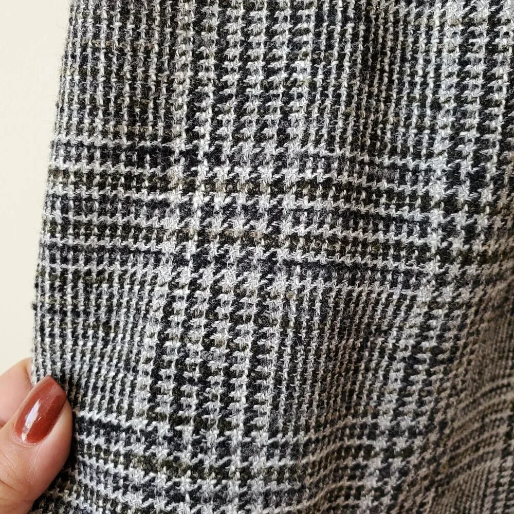 VTG 90s Gray Wool Tweed Houndstooth Pencil Skirt L 12 Retro Classic Old Money